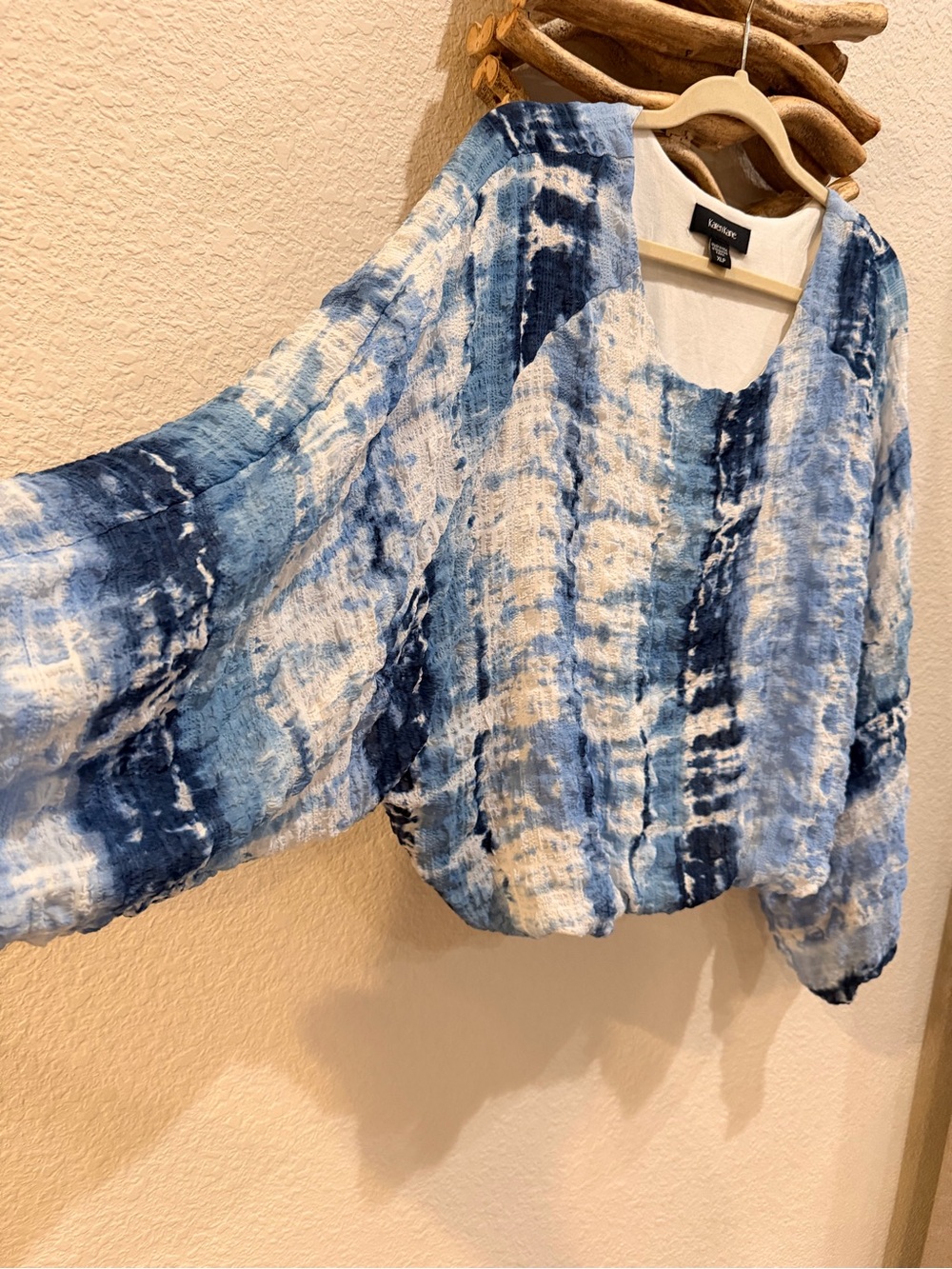 Karen Kane Blue Tie-Dye batwing lantern wide sleeve sz M-XL Tank top lined